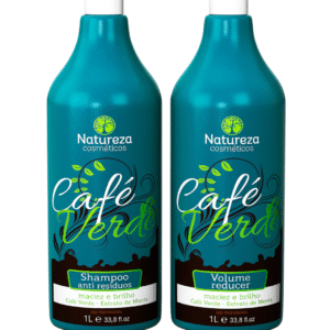 kit café verde 1l – reductor de volumen + shampoo anti residuos – natureza cosméticos