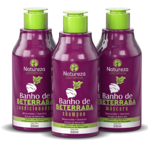 home care baño de beterraba 300ml (shampoo + máscara + acondicionador) – natureza cosméticos